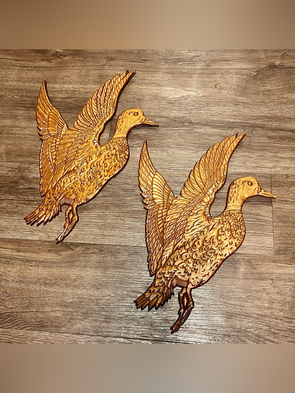 Vintage wooden duck pheasant wall art 1960s hand carved